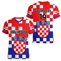 Personalised Croatia Women V Neck T Shirt Hrvatska Checkerboard Gradient Style - Wonder Print Shop