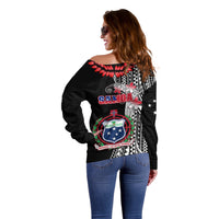 Polynesian Pride Samoa Off Shoulder Sweater Ula Fala Mix Samoan Tribal Black Version - Wonder Print Shop