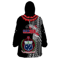 Polynesian Pride Samoa Wearable Blanket Hoodie Ula Fala Mix Samoan Tribal Black Version - Wonder Print Shop