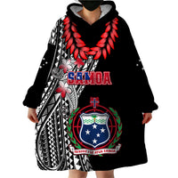 Polynesian Pride Samoa Wearable Blanket Hoodie Ula Fala Mix Samoan Tribal Black Version - Wonder Print Shop
