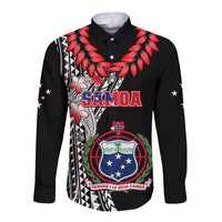 Personalised Samoa Long Sleeve Button Shirt Ula Fala Mix Samoan Tribal Black Version - Wonder Print Shop