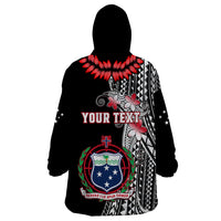 Personalised Samoa Wearable Blanket Hoodie Ula Fala Mix Samoan Tribal Black Version - Wonder Print Shop