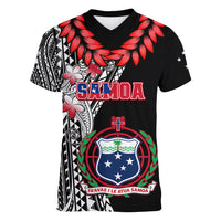 Personalised Samoa Women V Neck T Shirt Ula Fala Mix Samoan Tribal Black Version - Wonder Print Shop