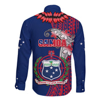 Polynesian Pride Samoa Long Sleeve Button Shirt Ula Fala Mix Samoan Tribal Blue Version - Wonder Print Shop