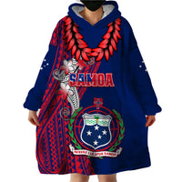 Polynesian Pride Samoa Wearable Blanket Hoodie Ula Fala Mix Samoan Tribal Blue Version - Wonder Print Shop