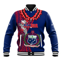Personalised Samoa Baseball Jacket Ula Fala Mix Samoan Tribal Blue Version - Wonder Print Shop