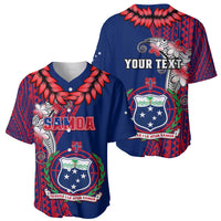 Personalised Samoa Baseball Jersey Ula Fala Mix Samoan Tribal Blue Version - Wonder Print Shop