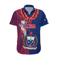 Personalised Samoa Hawaiian Shirt Ula Fala Mix Samoan Tribal Blue Version - Wonder Print Shop
