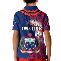 Personalised Samoa Kid Polo Shirt Ula Fala Mix Samoan Tribal Blue Version - Wonder Print Shop