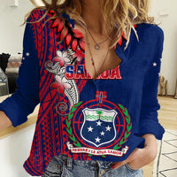 Personalised Samoa Women Casual Shirt Ula Fala Mix Samoan Tribal Blue Version - Wonder Print Shop