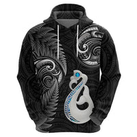 Personalised New Zealand Hoodie Aotearoa Silver Fern With Manaia Maori Unique Black - Wonder Print Shop