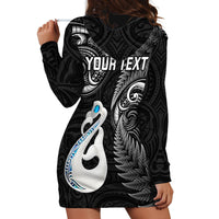 Personalised New Zealand Hoodie Dress Aotearoa Silver Fern With Manaia Maori Unique Black - Wonder Print Shop