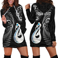 Personalised New Zealand Hoodie Dress Aotearoa Silver Fern With Manaia Maori Unique Black - Wonder Print Shop