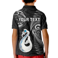 Personalised New Zealand Kid Polo Shirt Aotearoa Silver Fern With Manaia Maori Unique Black - Wonder Print Shop