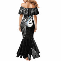 Personalised New Zealand Mermaid Dress Aotearoa Silver Fern With Manaia Maori Unique Black - Wonder Print Shop