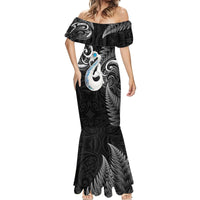 Personalised New Zealand Mermaid Dress Aotearoa Silver Fern With Manaia Maori Unique Black - Wonder Print Shop