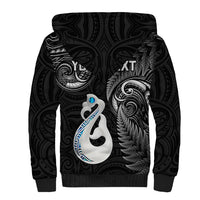 Personalised New Zealand Sherpa Hoodie Aotearoa Silver Fern With Manaia Maori Unique Black - Wonder Print Shop