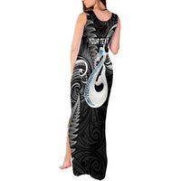 Personalised New Zealand Tank Maxi Dress Aotearoa Silver Fern With Manaia Maori Unique Black - Wonder Print Shop