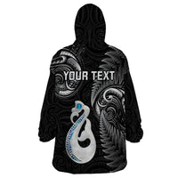 Personalised New Zealand Wearable Blanket Hoodie Aotearoa Silver Fern With Manaia Maori Unique Black - Wonder Print Shop
