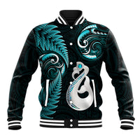 Personalised New Zealand Baseball Jacket Aotearoa Silver Fern With Manaia Maori Unique Turquoise - Wonder Print Shop