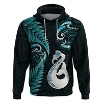 Personalised New Zealand Hoodie Aotearoa Silver Fern With Manaia Maori Unique Turquoise - Wonder Print Shop