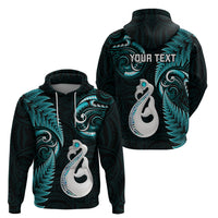 Personalised New Zealand Hoodie Aotearoa Silver Fern With Manaia Maori Unique Turquoise - Wonder Print Shop