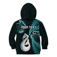 Personalised New Zealand Kid Hoodie Aotearoa Silver Fern With Manaia Maori Unique Turquoise - Wonder Print Shop