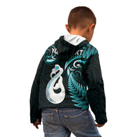 Personalised New Zealand Kid Hoodie Aotearoa Silver Fern With Manaia Maori Unique Turquoise - Wonder Print Shop