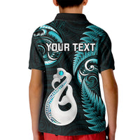 Personalised New Zealand Kid Polo Shirt Aotearoa Silver Fern With Manaia Maori Unique Turquoise - Wonder Print Shop
