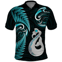 Personalised New Zealand Polo Shirt Aotearoa Silver Fern With Manaia Maori Unique Turquoise - Wonder Print Shop