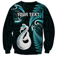 Personalised New Zealand Sweatshirt Aotearoa Silver Fern With Manaia Maori Unique Turquoise - Wonder Print Shop