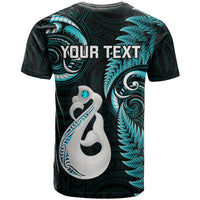 Personalised New Zealand T Shirt Aotearoa Silver Fern With Manaia Maori Unique Turquoise - Wonder Print Shop