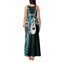 Personalised New Zealand Tank Maxi Dress Aotearoa Silver Fern With Manaia Maori Unique Turquoise - Wonder Print Shop