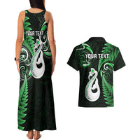 Personalised New Zealand Couples Matching Tank Maxi Dress And Hawaiian Shirt Aotearoa Silver Fern With Manaia Maori Unique Green - Wonder Print Shop