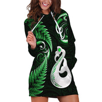Personalised New Zealand Hoodie Dress Aotearoa Silver Fern With Manaia Maori Unique Green - Wonder Print Shop