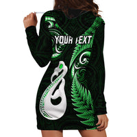 Personalised New Zealand Hoodie Dress Aotearoa Silver Fern With Manaia Maori Unique Green - Wonder Print Shop
