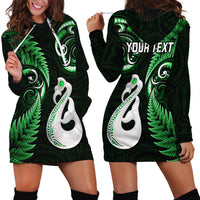 Personalised New Zealand Hoodie Dress Aotearoa Silver Fern With Manaia Maori Unique Green - Wonder Print Shop