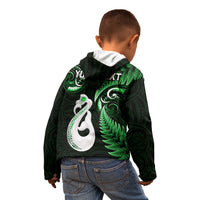Personalised New Zealand Kid Hoodie Aotearoa Silver Fern With Manaia Maori Unique Green - Wonder Print Shop