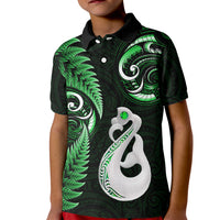 Personalised New Zealand Kid Polo Shirt Aotearoa Silver Fern With Manaia Maori Unique Green - Wonder Print Shop