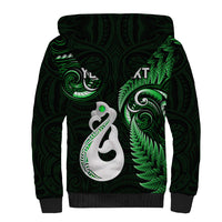 Personalised New Zealand Sherpa Hoodie Aotearoa Silver Fern With Manaia Maori Unique Green - Wonder Print Shop