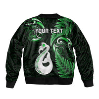 Personalised New Zealand Sleeve Zip Bomber Jacket Aotearoa Silver Fern With Manaia Maori Unique Green - Wonder Print Shop