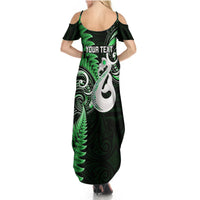Personalised New Zealand Summer Maxi Dress Aotearoa Silver Fern With Manaia Maori Unique Green - Wonder Print Shop