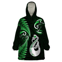 Personalised New Zealand Wearable Blanket Hoodie Aotearoa Silver Fern With Manaia Maori Unique Green - Wonder Print Shop