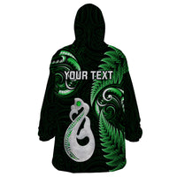 Personalised New Zealand Wearable Blanket Hoodie Aotearoa Silver Fern With Manaia Maori Unique Green - Wonder Print Shop