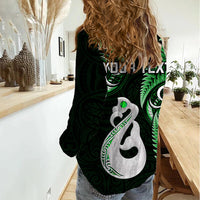 Personalised New Zealand Women Casual Shirt Aotearoa Silver Fern With Manaia Maori Unique Green - Wonder Print Shop