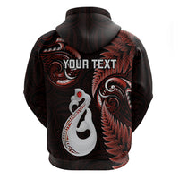 Personalised New Zealand Hoodie Aotearoa Silver Fern With Manaia Maori Unique Red - Wonder Print Shop