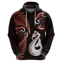 Personalised New Zealand Hoodie Aotearoa Silver Fern With Manaia Maori Unique Red - Wonder Print Shop