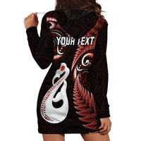 Personalised New Zealand Hoodie Dress Aotearoa Silver Fern With Manaia Maori Unique Red - Wonder Print Shop