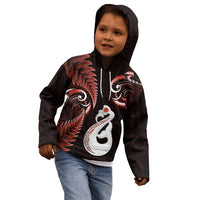 Personalised New Zealand Kid Hoodie Aotearoa Silver Fern With Manaia Maori Unique Red - Wonder Print Shop