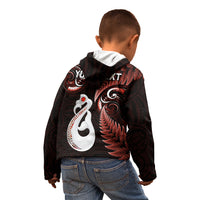 Personalised New Zealand Kid Hoodie Aotearoa Silver Fern With Manaia Maori Unique Red - Wonder Print Shop